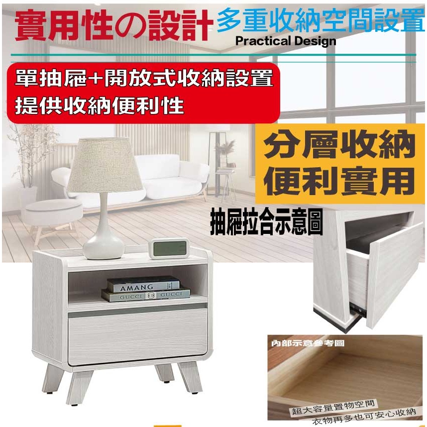 【綠家居】泰格1.7尺單抽床頭櫃-細節圖6