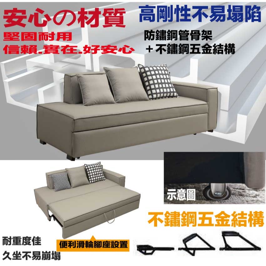 【綠家居】馬拉灰色貓抓皮革前拉式雙人沙發椅/沙發床-細節圖5