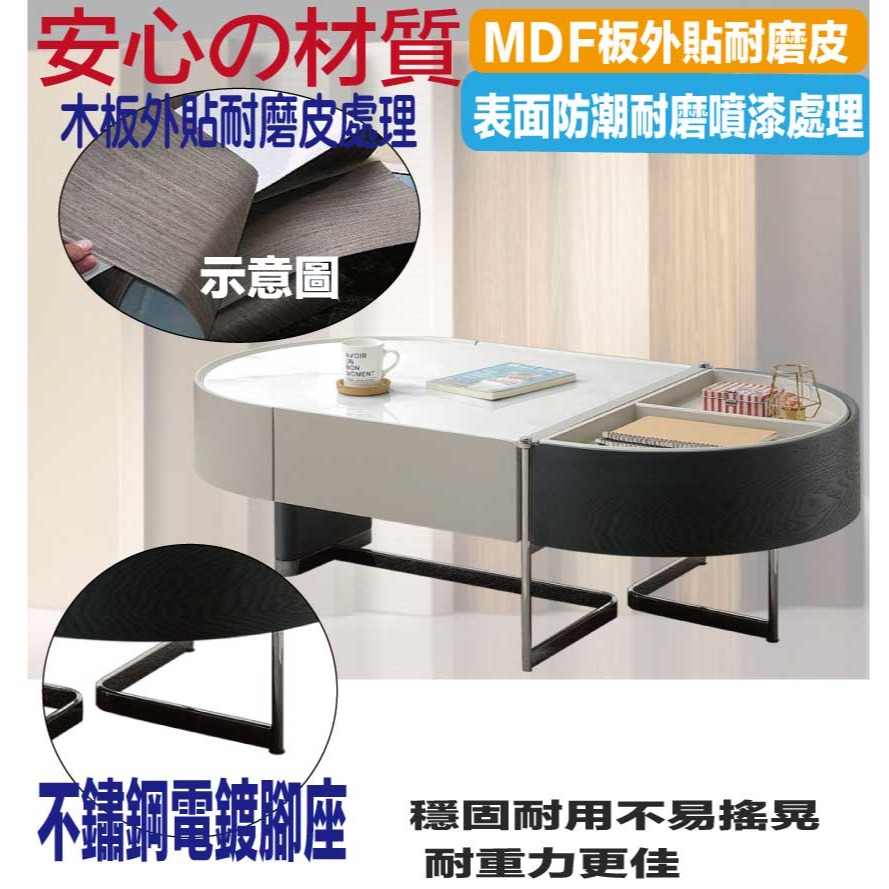 【綠家居】弗卡4.3尺雲紋石面二抽大茶几-細節圖5