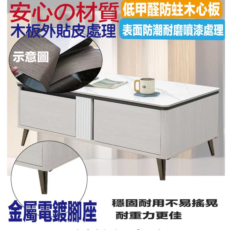 【綠家居】格克瑞4尺岩板二抽大茶几-細節圖5