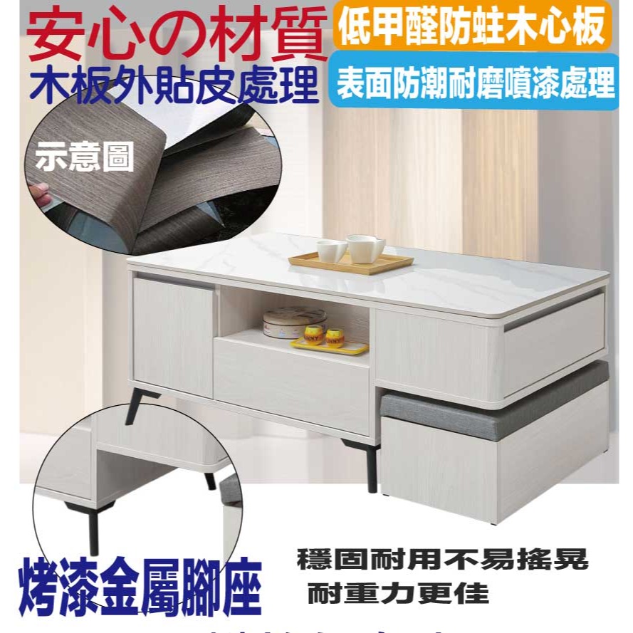 【綠家居】米克瑞4尺岩板開門二抽大茶几(附收納椅凳單張)-細節圖5