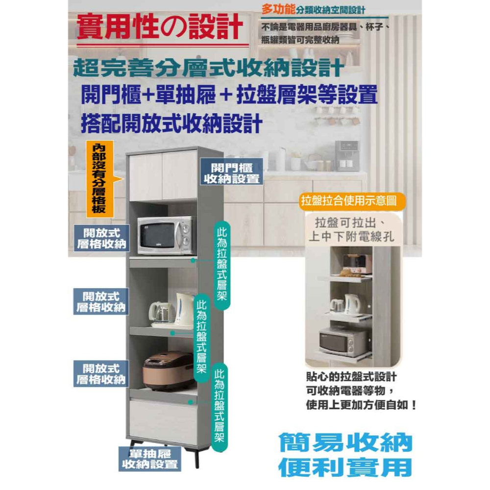 【綠家居】維法2尺二門單抽三拉盤收納櫃/電器櫃-細節圖6