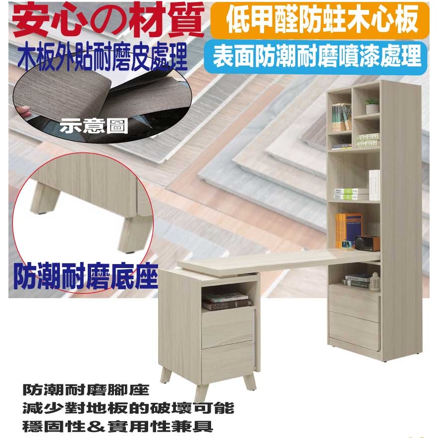【綠家居】安卡蘭5尺可伸縮四抽書桌＆書櫃組合-細節圖5