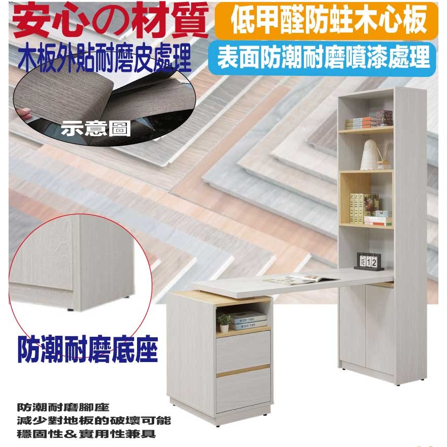 【綠家居】安卡蘭5尺可伸縮二門二抽書桌＆書櫃組合-細節圖5