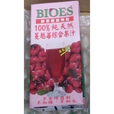 (1000ml - 12入)【BIOES 囍瑞】 100％ 純天然蔓越莓綜合原汁