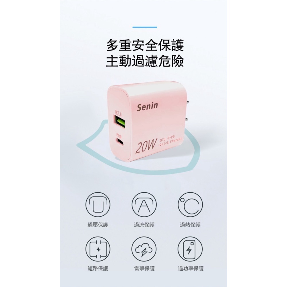 【神音SenIn】20w 65w PD QC 雙孔 TypeC 快充頭 豆腐頭 快充適合手機充電 出國-規格圖8