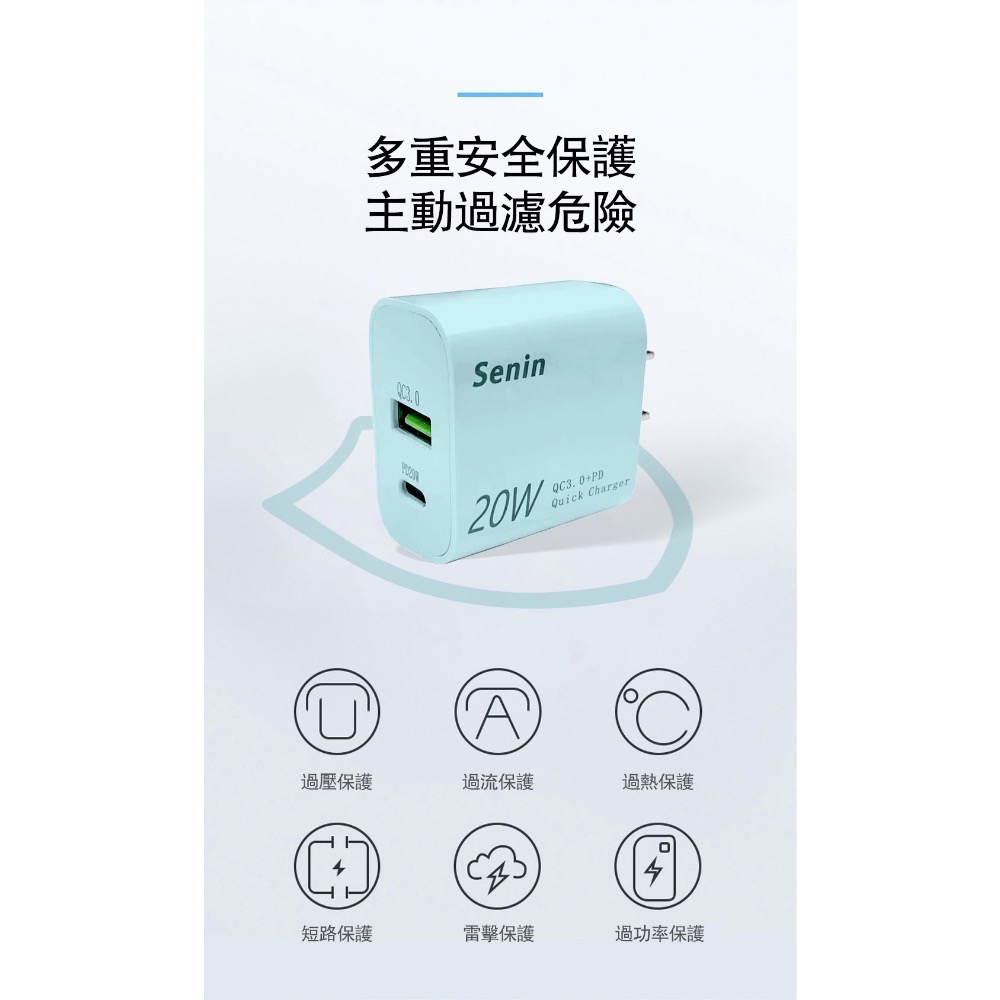 【神音SenIn】20w 65w PD QC 雙孔 TypeC 快充頭 豆腐頭 快充適合手機充電 出國-規格圖8