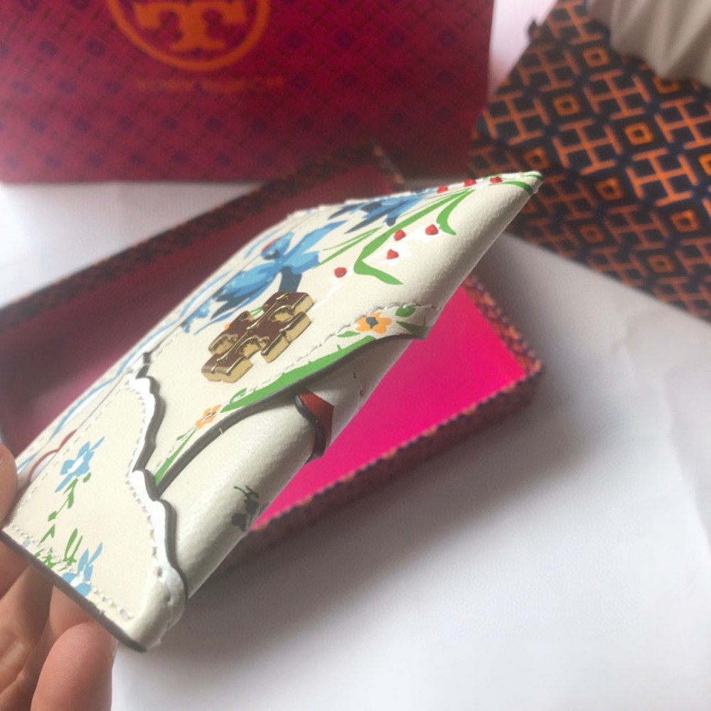 米婭美國代購 Tory Burch皮夹 卡夾 中夾 短夾 長夾 卡包 鈔票夾 印花logo信用卡夾 小羊皮多功能卡片夾-細節圖9
