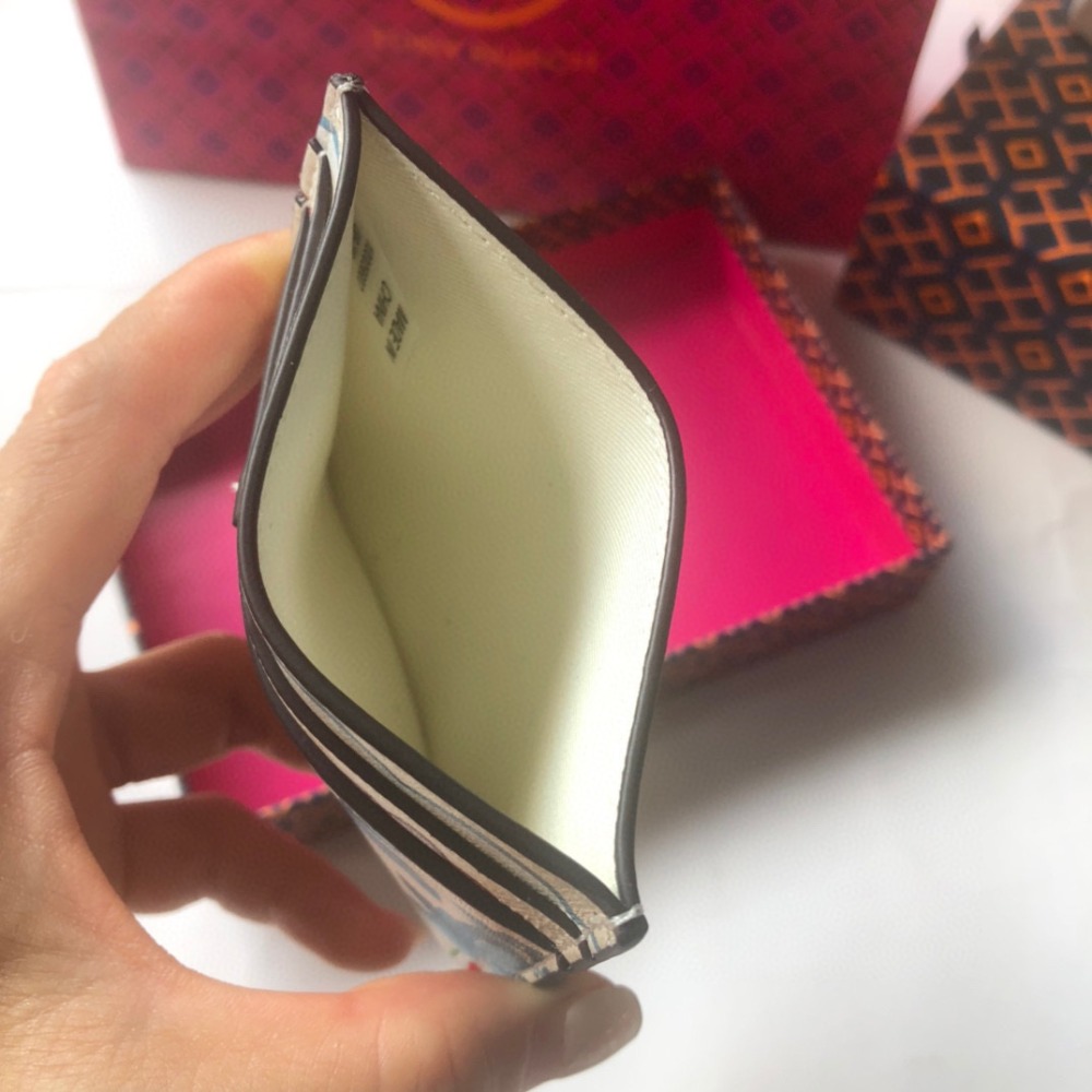 米婭美國代購 Tory Burch皮夹 卡夾 中夾 短夾 長夾 卡包 鈔票夾 印花logo信用卡夾 小羊皮多功能卡片夾-細節圖10