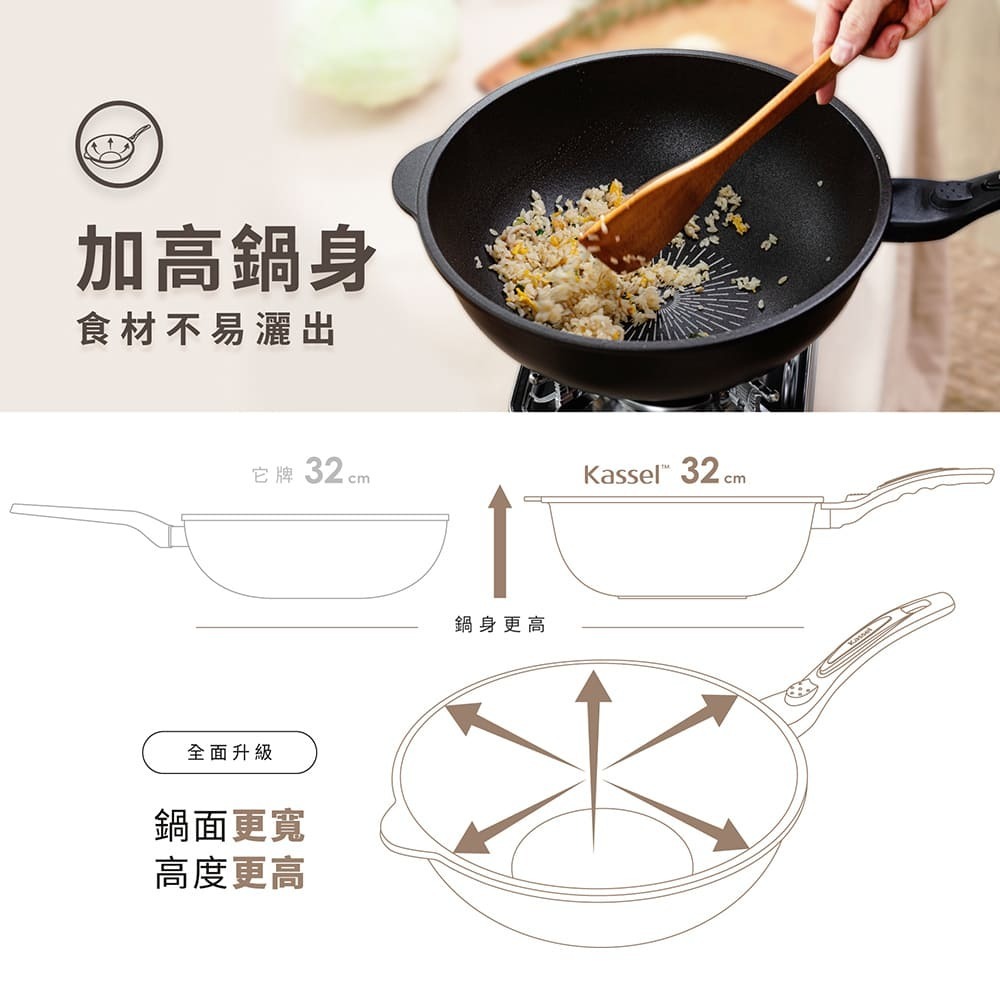 韓國Kassel 經典款 鑽石超導熱不沾深炒鍋附鍋蓋-32cm(好讚鍋、瓦斯爐、電磁爐適用款、不挑爐具)-細節圖7