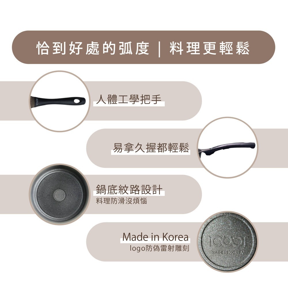 韓國ICUCI 超耐磨 金礦極輕不沾炒鍋28cm(瓦斯款/香檳金/百萬次耐磨/極輕)-細節圖4