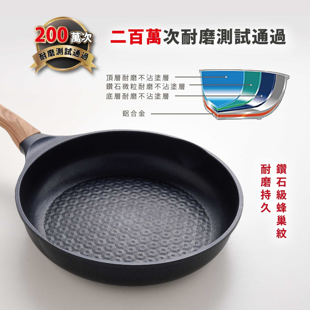 日本 Arnest 鑽石蜂巢紋不沾平底鍋26cm-深邃黑(瓦斯爐和IH爐可適用/兩百萬次耐磨）-細節圖3