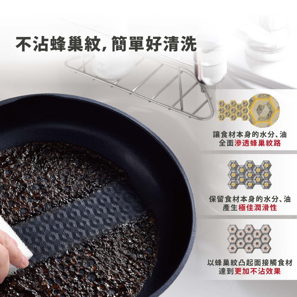 日本 Arnest 鑽石蜂巢紋不沾平底鍋26cm-酒釀紅(瓦斯爐和IH爐可適用/兩百萬次耐磨）-細節圖5