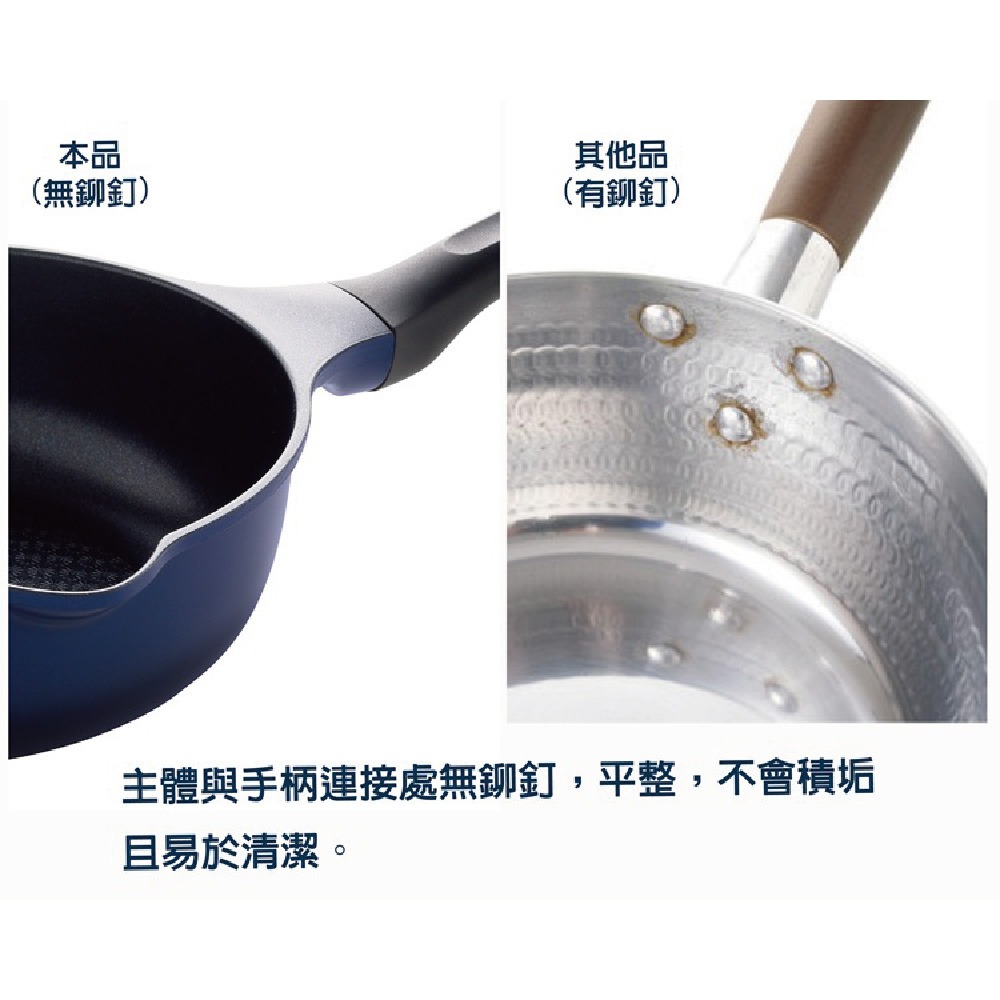 日本Arnest  Bellfina鑽石超輕量雙口深型不沾炒鍋20cm-海軍藍(純黑把手/不沾鍋/適用瓦斯爐)-細節圖3