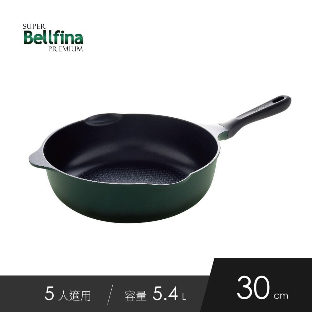 日本Arnest Bellfina鑽石超輕量IH雙口寬底不沾炒鍋30cm-森林綠(瓦斯爐和電磁爐IH可用款)-細節圖9