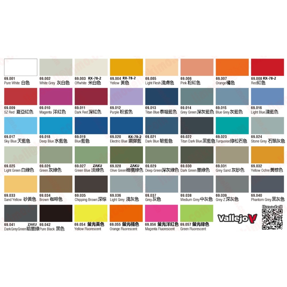 AV Vallejo V 機甲系列色表1 Mecha Color 鋼彈 水性模型漆 模型漆 水性漆 西班牙顏料色票-細節圖2