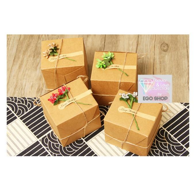 創意 禮物包裝 牛皮紙盒 禮盒包裝 聖誕節 交換禮物 主題 聖誕裝飾 緞帶花 套組-細節圖2
