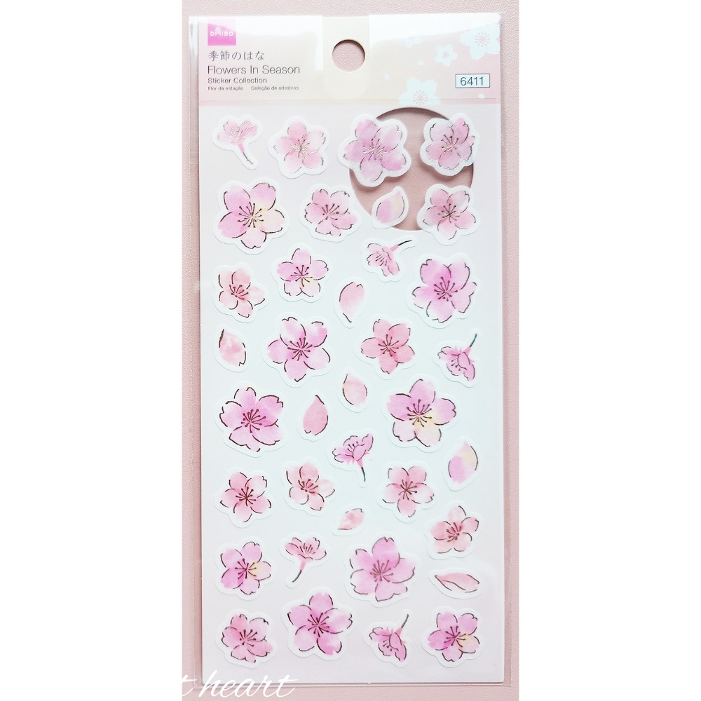 🐰兔子心 日本大創 DAISO 櫻花 sakura 和風 梅花 樹鶯 綠繡眼 小動物 花瓣 箔押 和柄 手帳貼紙-規格圖6