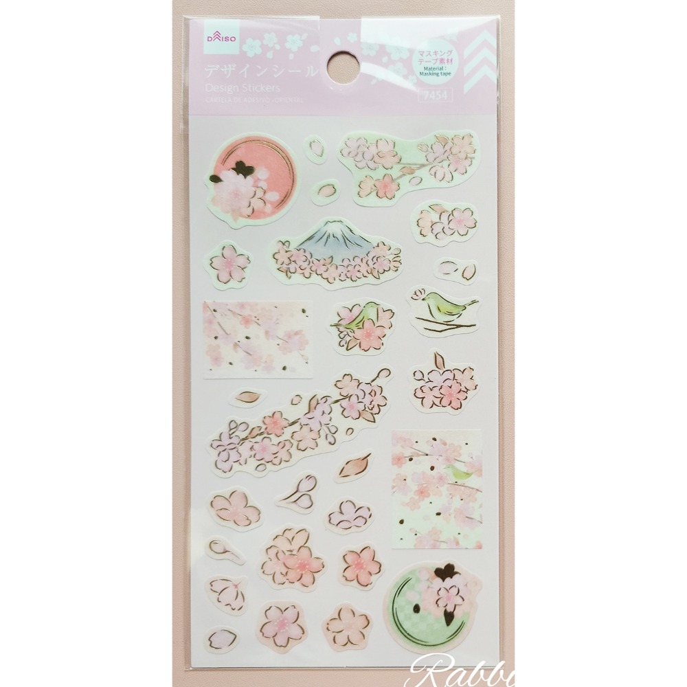 🐰兔子心 日本大創 DAISO 櫻花 sakura 和風 梅花 樹鶯 綠繡眼 小動物 花瓣 箔押 和柄 手帳貼紙-規格圖6
