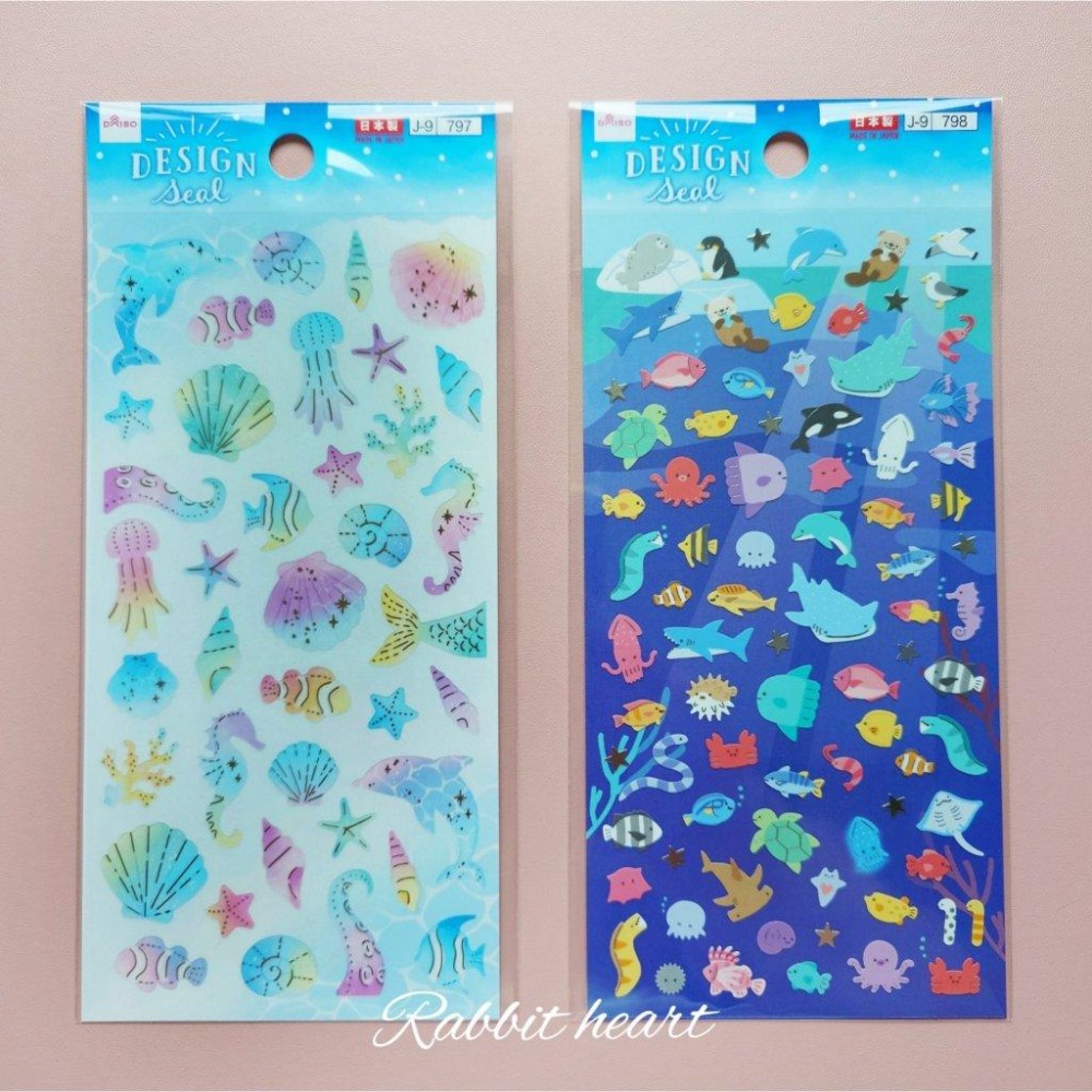 🐰兔子心 日本大創 DAISO 貼紙 箔押 夏天 柴犬 貓咪 祭典 向日葵 花火 煙火 金魚 海洋生物 貝殼 手帳拼貼-細節圖4