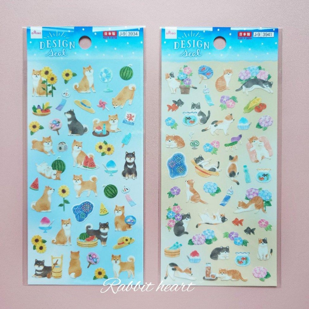 🐰兔子心 日本大創 DAISO 貼紙 箔押 夏天 柴犬 貓咪 祭典 向日葵 花火 煙火 金魚 海洋生物 貝殼 手帳拼貼-細節圖5