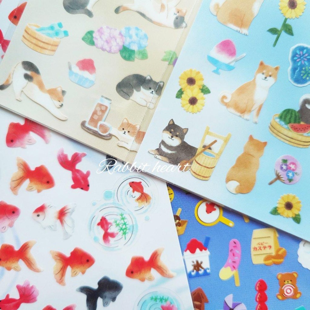 🐰兔子心 日本大創 DAISO 貼紙 箔押 夏天 柴犬 貓咪 祭典 向日葵 花火 煙火 金魚 海洋生物 貝殼 手帳拼貼-細節圖7