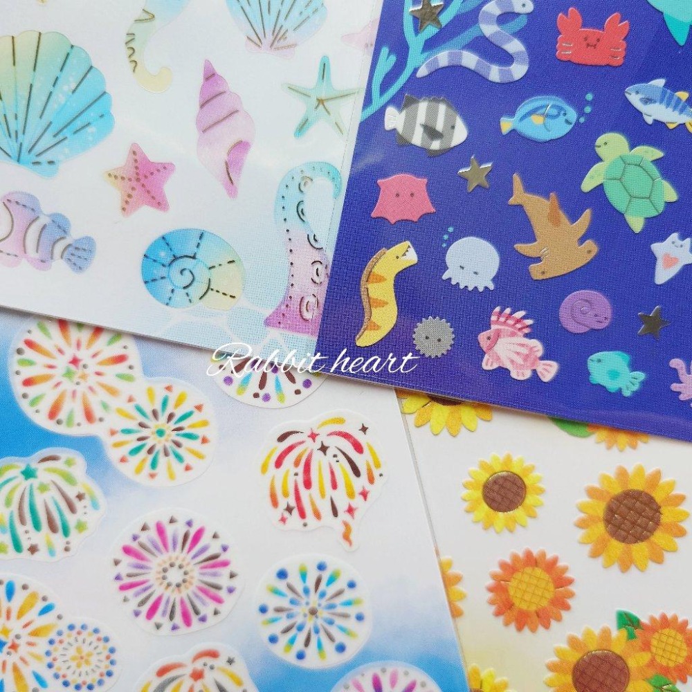 🐰兔子心 日本大創 DAISO 貼紙 箔押 夏天 柴犬 貓咪 祭典 向日葵 花火 煙火 金魚 海洋生物 貝殼 手帳拼貼-細節圖8