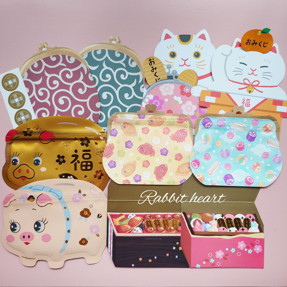 🐰兔子心 日本 amifa kyowa 紅包袋 小物袋 燙金 小信封 達摩 小豬撲滿 和菓子 鯛魚 新年 富士山-細節圖2