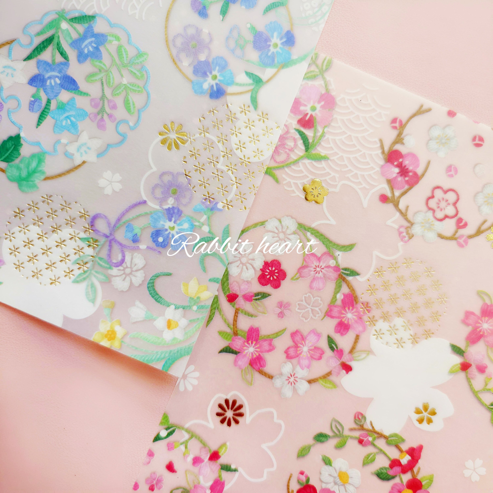 🐰兔子心 日本色紙 amifa 和風 花圈 花環 碎花 燙金 植物 花朵 硫酸紙 描圖紙-細節圖2