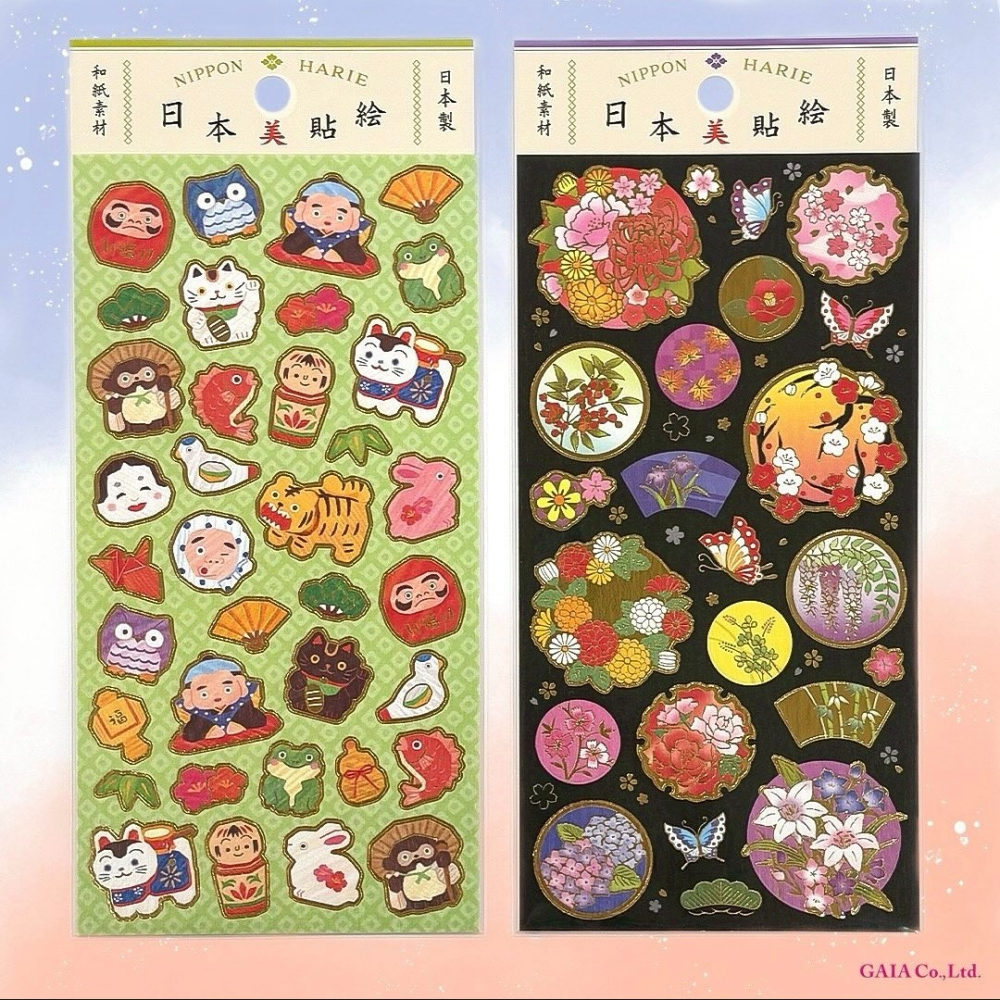 🐰兔子心 日本貼紙 GAIA 和紙材質 和風 日式 緣起物 草花 忍者 龍 富士山 成語 達摩 鶴 拼貼-細節圖3