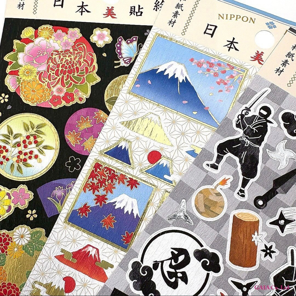 🐰兔子心 日本貼紙 GAIA 和紙材質 和風 日式 緣起物 草花 忍者 龍 富士山 成語 達摩 鶴 拼貼-細節圖6