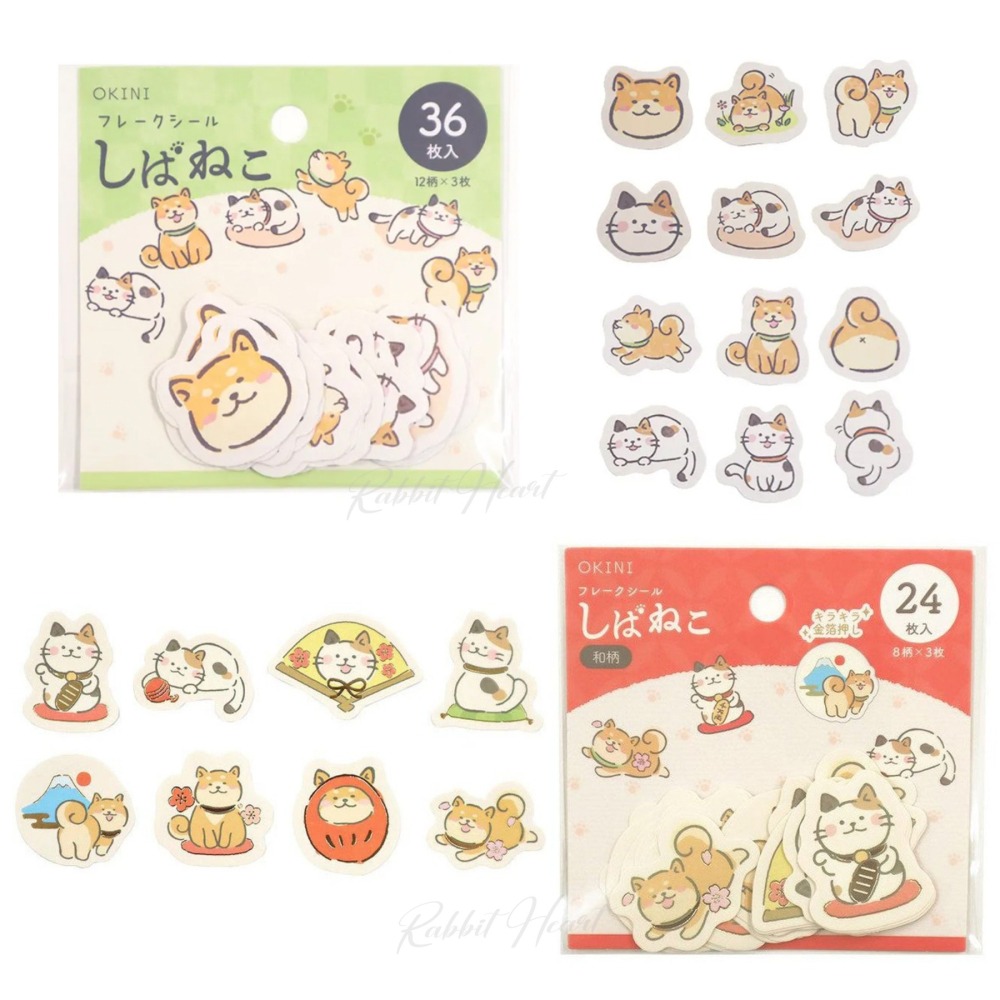超可愛🐰兔子心 日本 OKINI 貼紙包 和風 索引 標籤貼 柴犬 貓咪 達摩 櫻花 梅花 放鬆 休憩 手帳-細節圖3