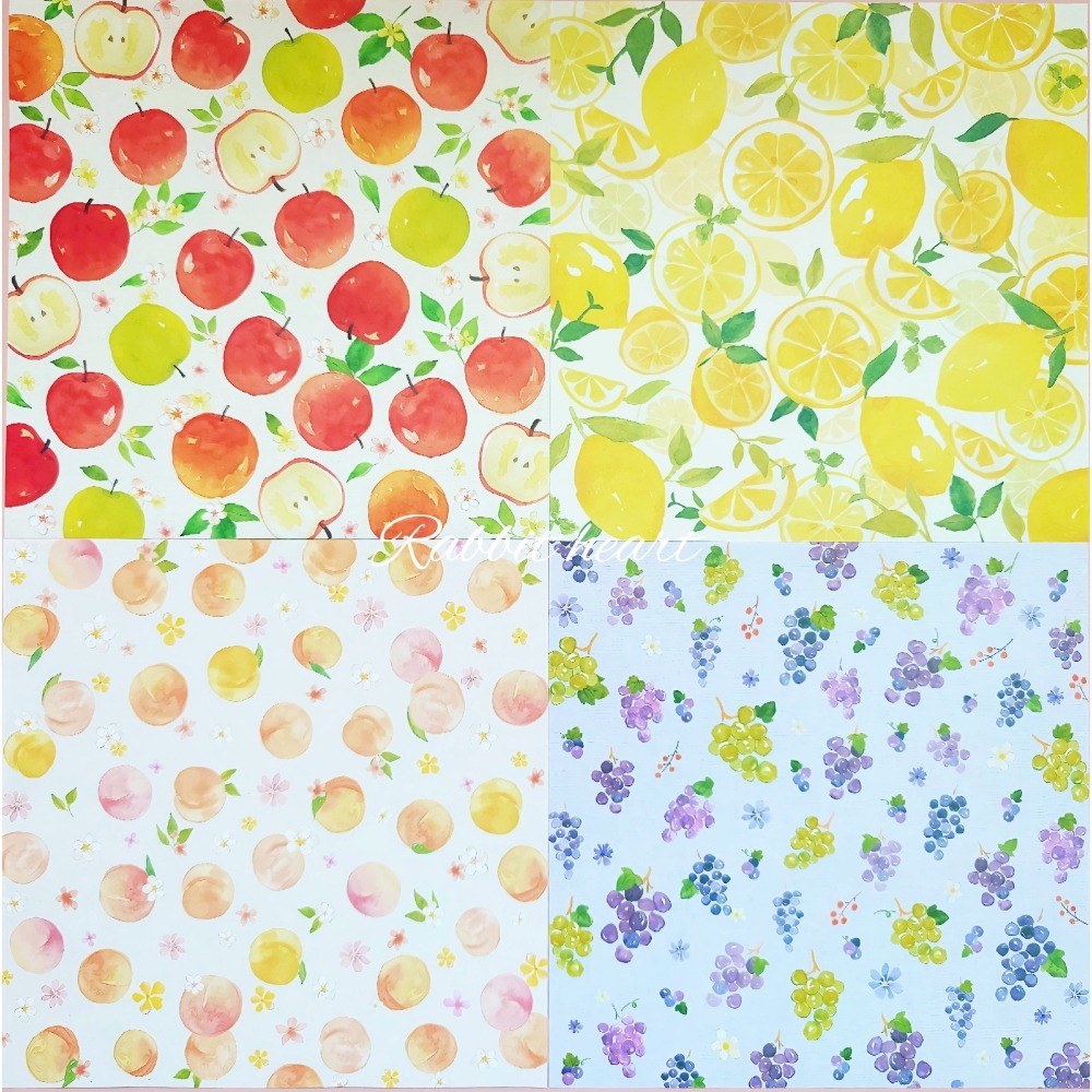 🐰兔子心 日本色紙 OKINI 手繪 水彩 清透感 暈染 蘋果 青森 檸檬 水蜜桃 葡萄 麝香葡萄 拼貼 素材紙-細節圖2