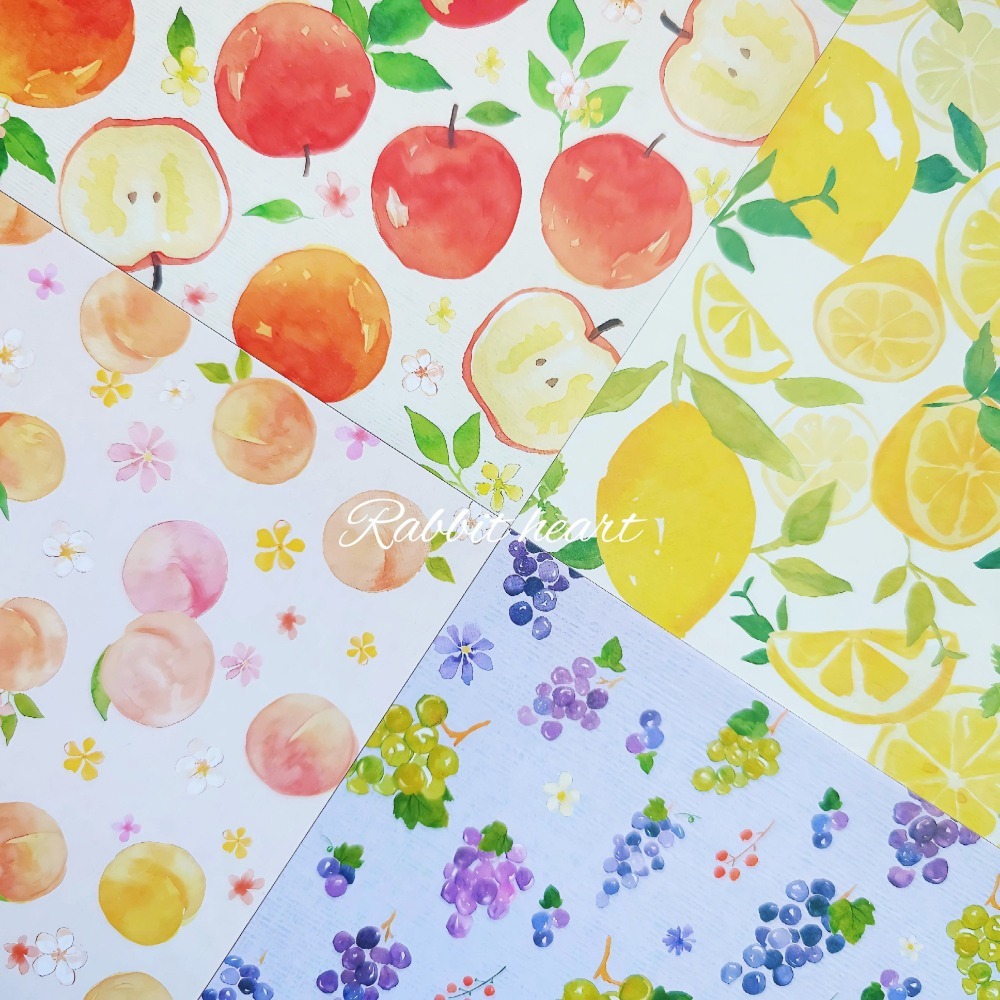 🐰兔子心 日本色紙 OKINI 手繪 水彩 清透感 暈染 蘋果 青森 檸檬 水蜜桃 葡萄 麝香葡萄 拼貼 素材紙-細節圖3