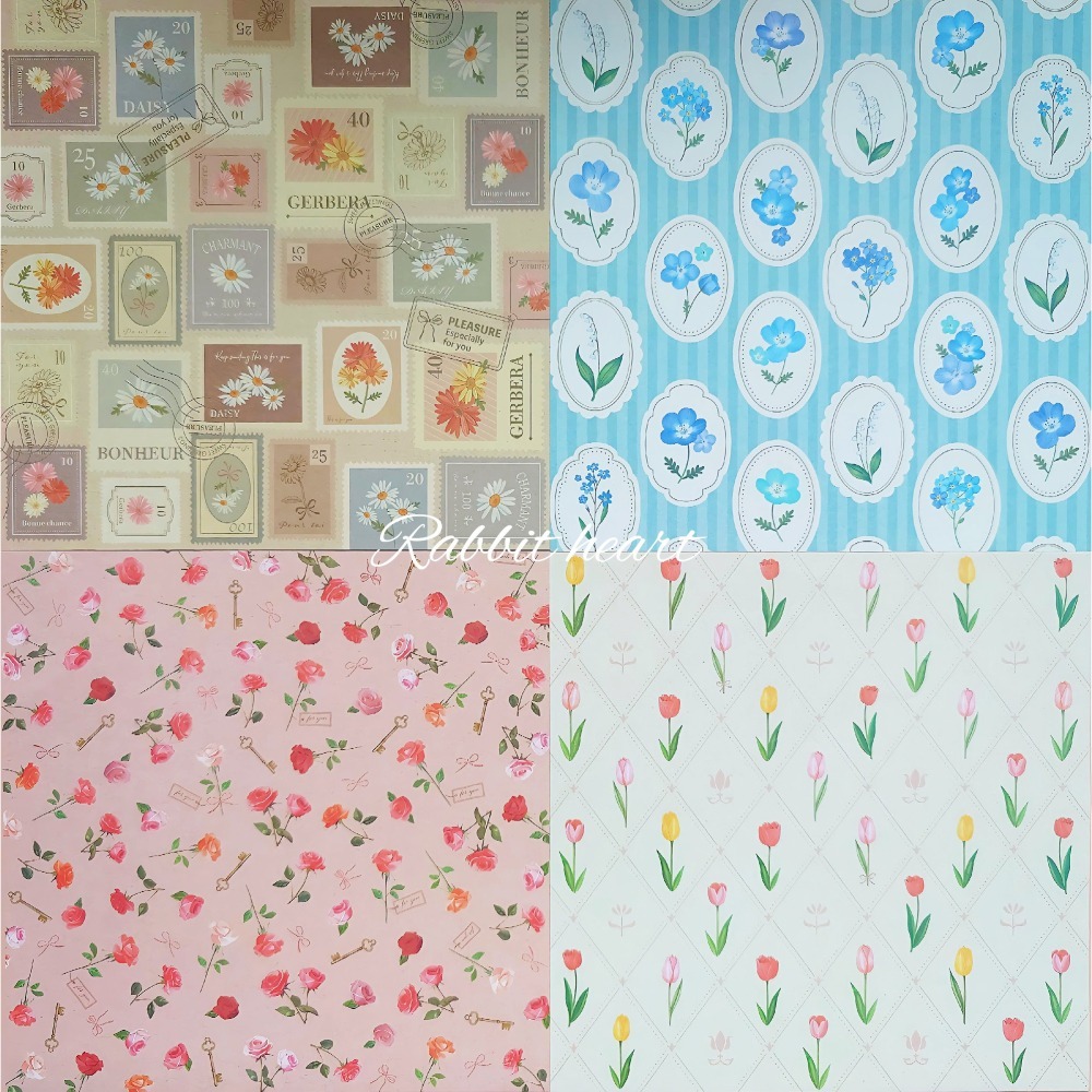 🐰兔子心 日本色紙 OKINI 花磚 郵票 郵戳 復古 植物 玫瑰 鑰匙 鬱金香 壁紙 花束 拼貼 素材紙 打底-細節圖2