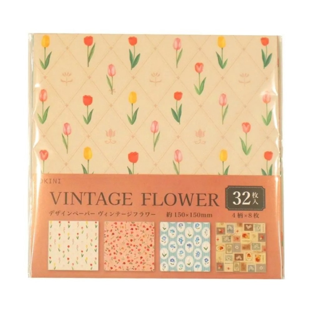 🐰兔子心 日本色紙 OKINI 花磚 郵票 郵戳 復古 植物 玫瑰 鑰匙 鬱金香 壁紙 花束 拼貼 素材紙 打底-細節圖4