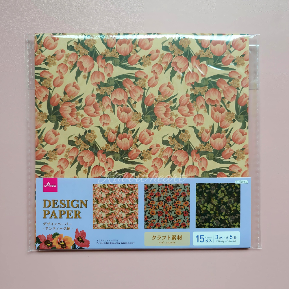 🐰兔子心  日本色紙 DAISO 大創 牛皮紙感 復古 花卉 鬱金香 芍藥 菊花 拼貼 打底 素材紙-細節圖4