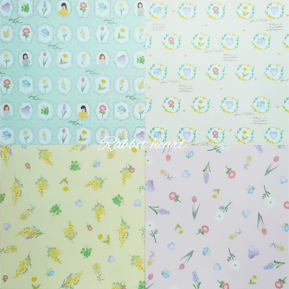 🐰兔子心 日本色紙 大創 DAISO 花磚 女孩 花圈 幸運草 芍藥 銀杏 風鈴木 薰衣草 鬱金香 拼貼 素材紙 打底-細節圖2