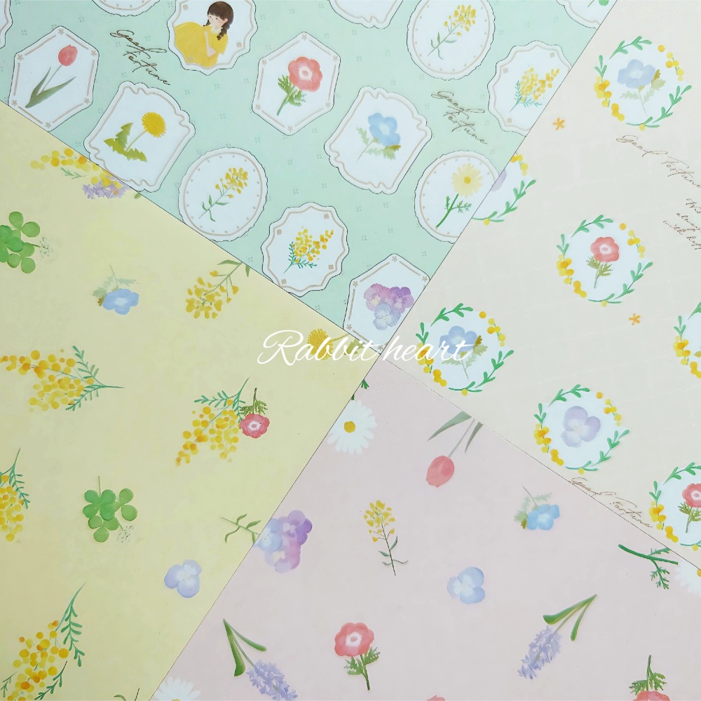 🐰兔子心 日本色紙 大創 DAISO 花磚 女孩 花圈 幸運草 芍藥 銀杏 風鈴木 薰衣草 鬱金香 拼貼 素材紙 打底-細節圖3