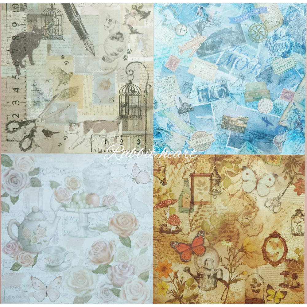 🐰兔子心 日本大創 色紙 報紙 雜誌 明信片 蝴蝶 花園 鋼筆 標籤 邊框 復古 拼貼 素材紙 打底-細節圖2