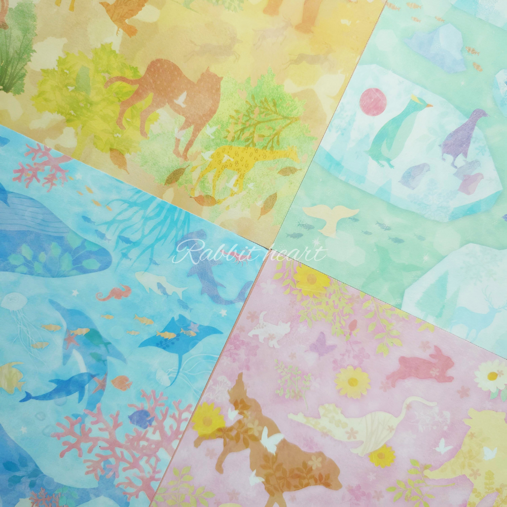 推薦🐰兔子心 日本色紙 大創 DAISO 非洲 極地 海洋 陸地 森林 動物 水彩 漸層 拼貼 素材紙 打底-細節圖3