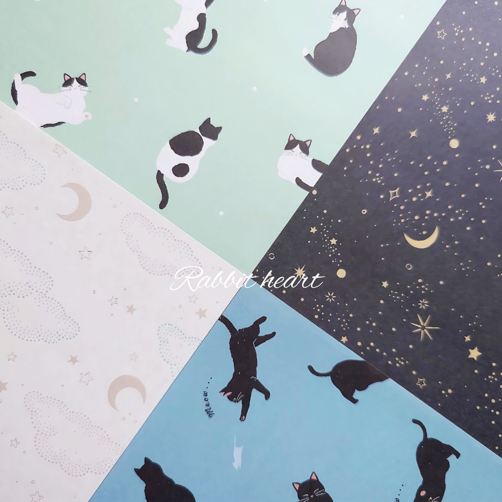 🐰兔子心 日本色紙 大創 DAISO 貓文具 星空 賓士貓 夜空 天空 貓咪 拼貼 素材紙 打底-細節圖3