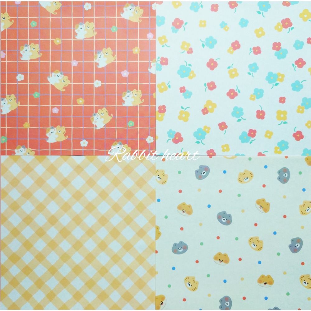 🐰兔子心 日本色紙 大創 DAISO 貓文具 貓咪 鮮花 花朵 碎花 方格 三花 橘貓 拼貼 素材紙 打底-細節圖2