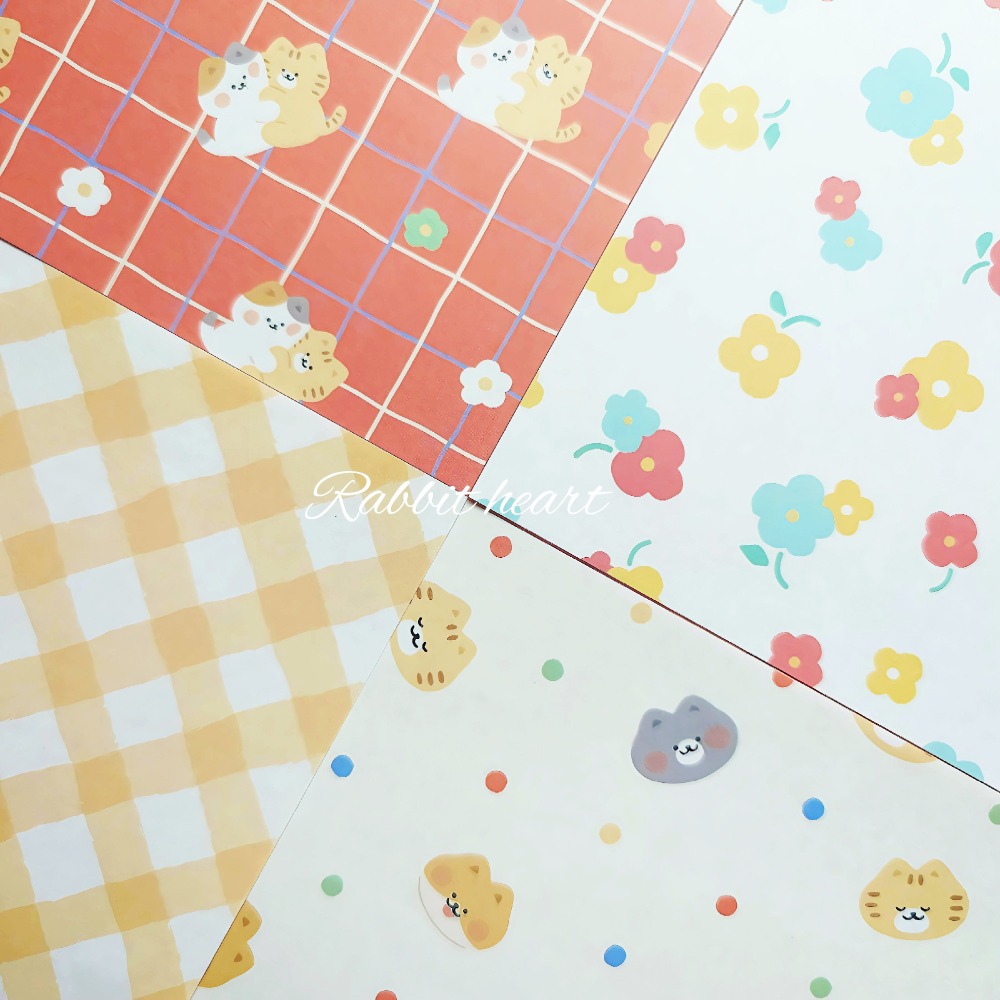 🐰兔子心 日本色紙 大創 DAISO 貓文具 貓咪 鮮花 花朵 碎花 方格 三花 橘貓 拼貼 素材紙 打底-細節圖3
