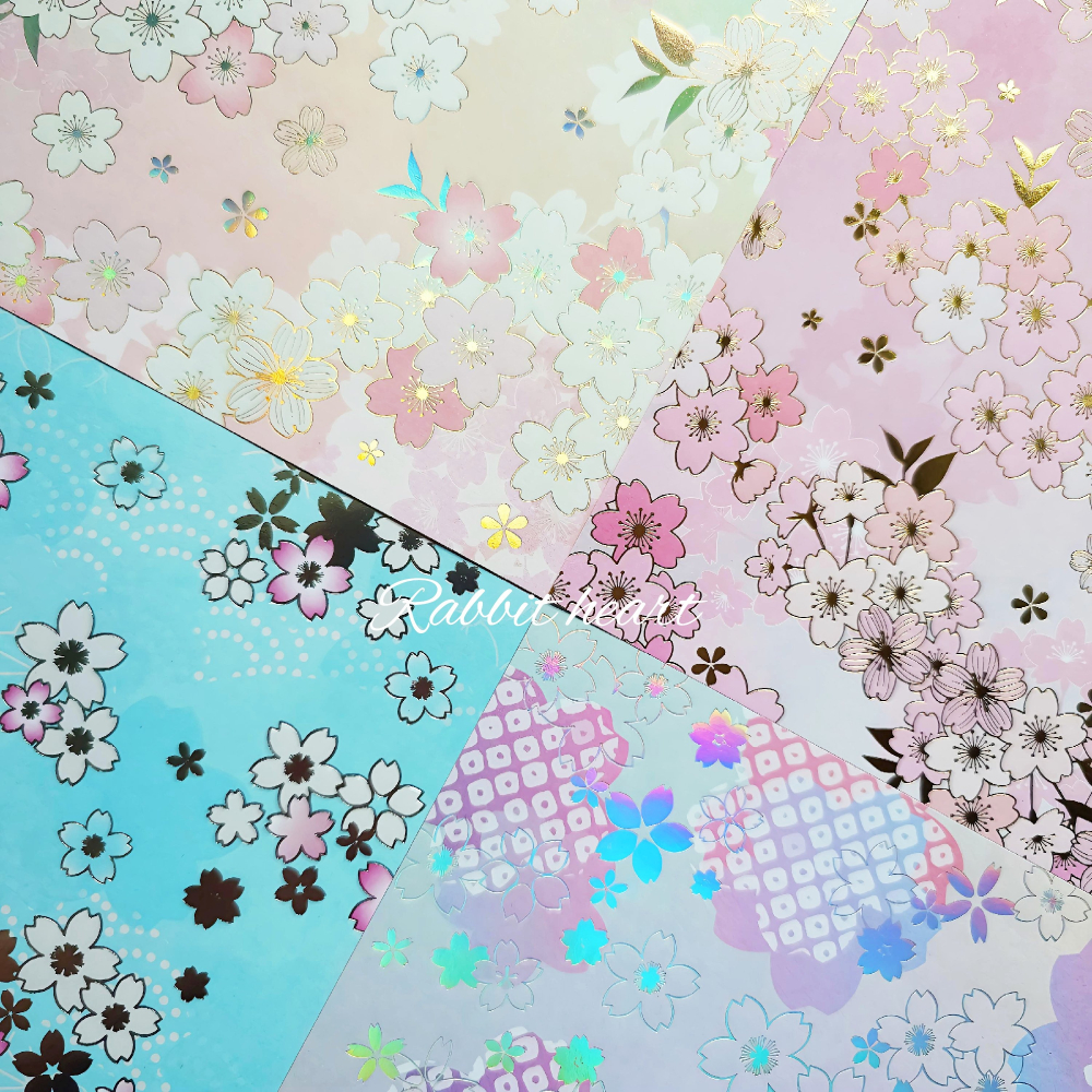 🐰兔子心 日本色紙 amifa 櫻花 花瓣 櫻吹雪 sakura 燙金 炫光 漸層 箔押 素材紙 打底-細節圖3
