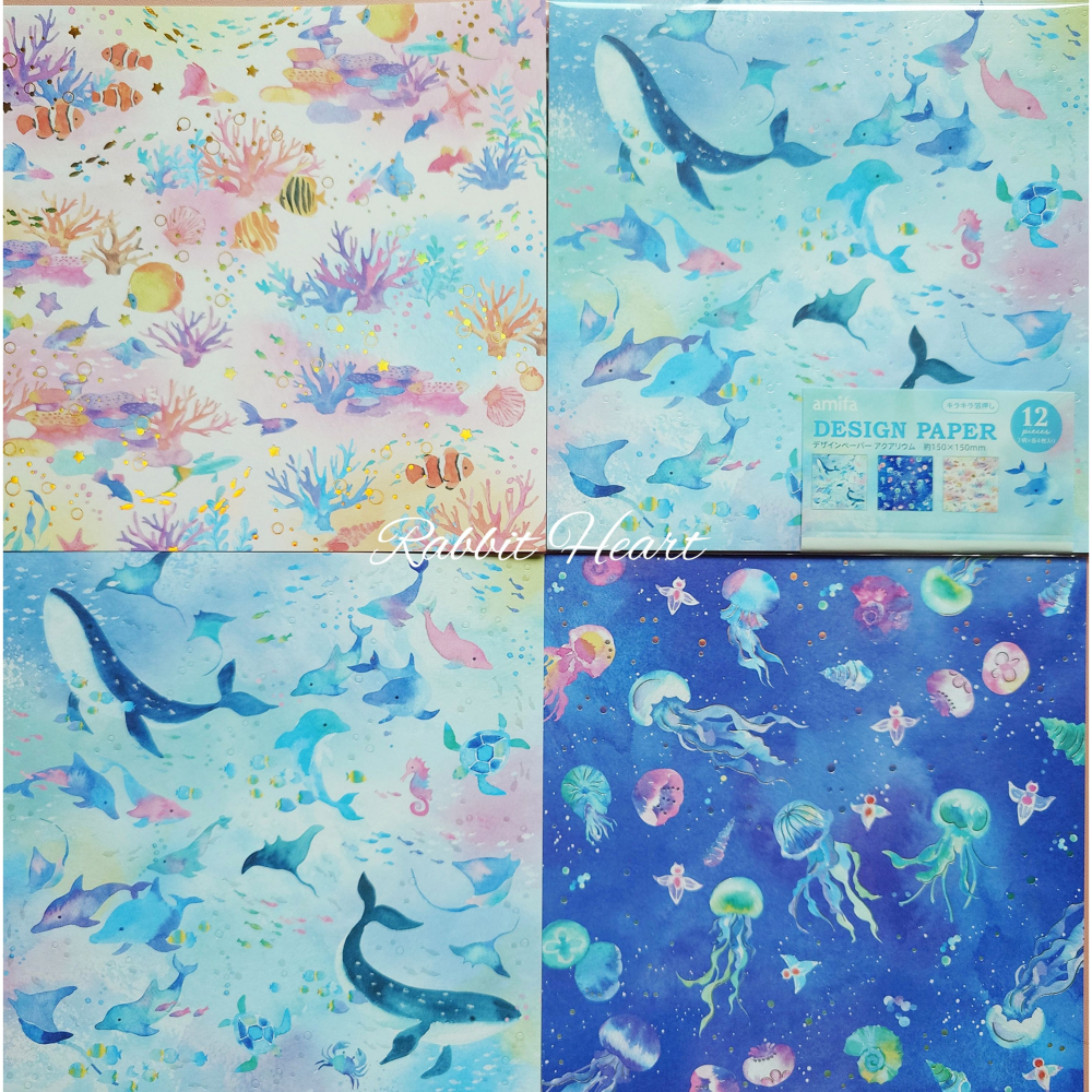 🐰兔子心 日本色紙 amifa 海底世界 鯨魚 海豚 海馬 魟魚 水母 小丑魚 珊瑚礁 海葵 燙金 打底-細節圖5