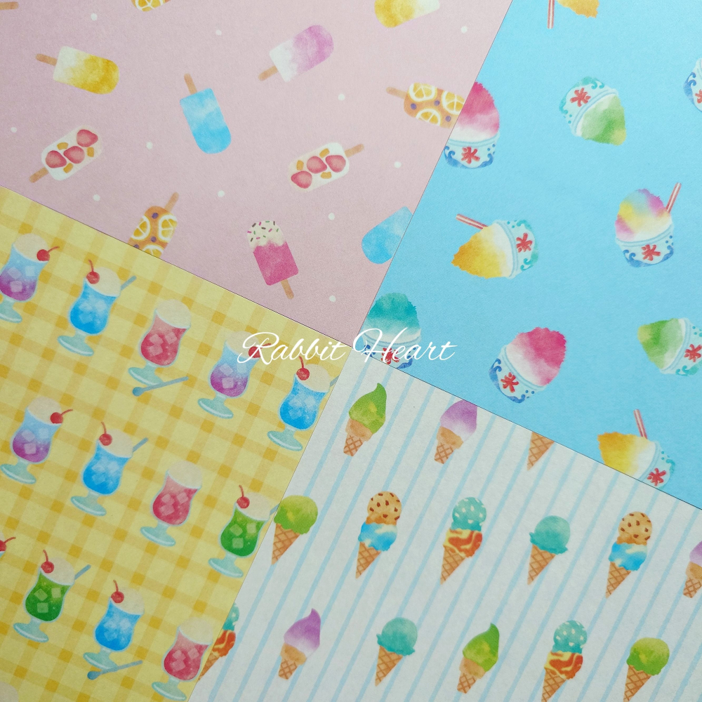 🐰兔子心 日本色紙 大創 DAISO 夏日 日和 冰淇淋 刨冰 冰淇淋蘇打 水果 冰棒 素材紙 手作-細節圖3