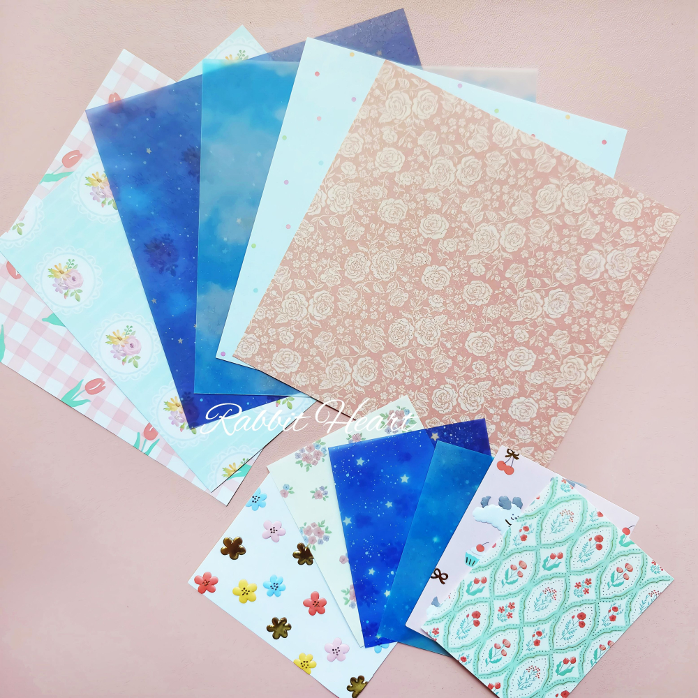 多款🐰兔子心 日本色紙 大創 DAISO 圖樣 碎花 古典 韓國風 羽毛 天空 星空 復古 特殊印刷 素材紙 手作-細節圖3