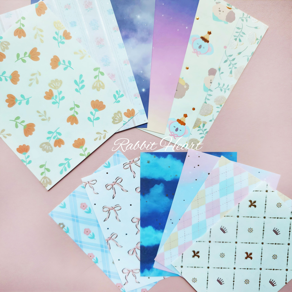 多款🐰兔子心 日本色紙 大創 DAISO 圖樣 碎花 古典 韓國風 羽毛 天空 星空 復古 特殊印刷 素材紙 手作-細節圖4