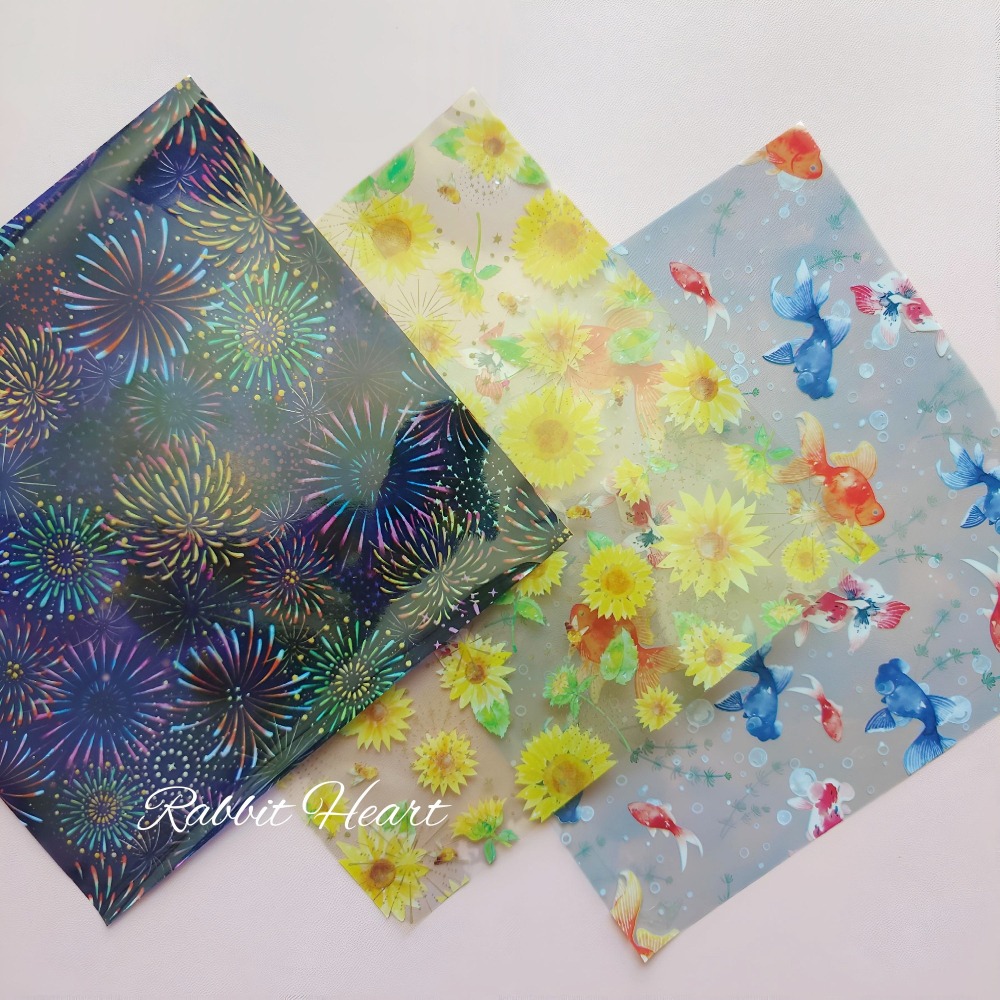 🐰兔子心 日本色紙 amifa 夏日 日和 透明感 花火 煙火 向日葵 金魚 包裝 拼貼 素材紙 打底-細節圖2